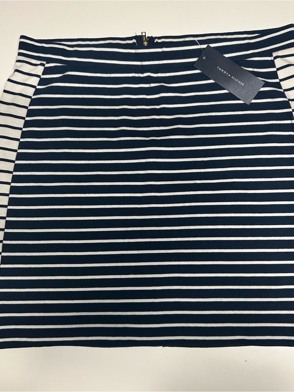 NWT Tommy Hilfiger Navy & White Striped Knit Pencil Skirt Size L